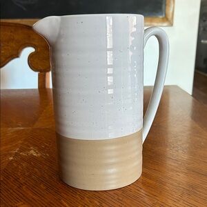 Pier 1 White and Tan Ceramic Pitcher Vase